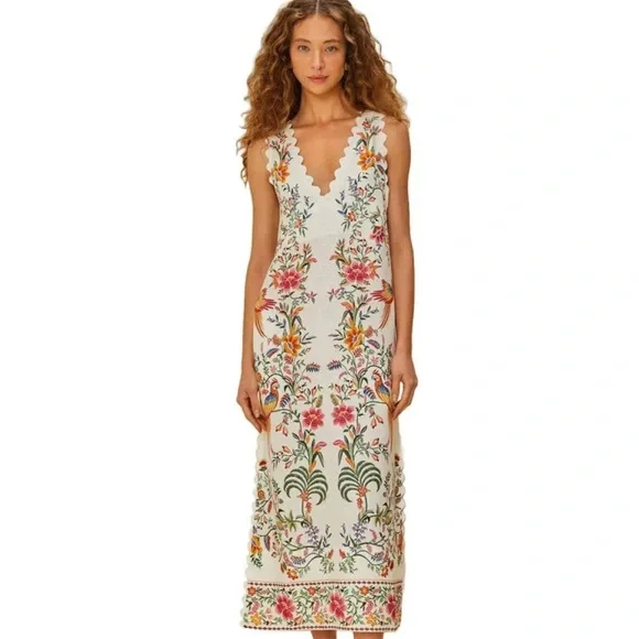 FARM Rio Off-White Delicate Forest Premium Linen Maxi Dress Size Small NWT - Picture 16 of 16